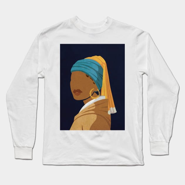 Girl with the Bamboo Earring Long Sleeve T-Shirt by DomoINK